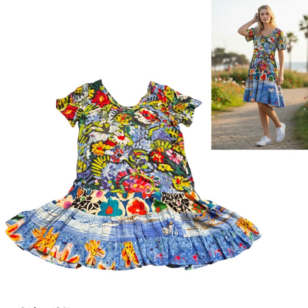 90'S Y2K VTG. RARE JAMS WORLD HATTIE PASA PASTA PRINT DRESS SZ. LARGE EUC/MINT - Picture 2 of 5